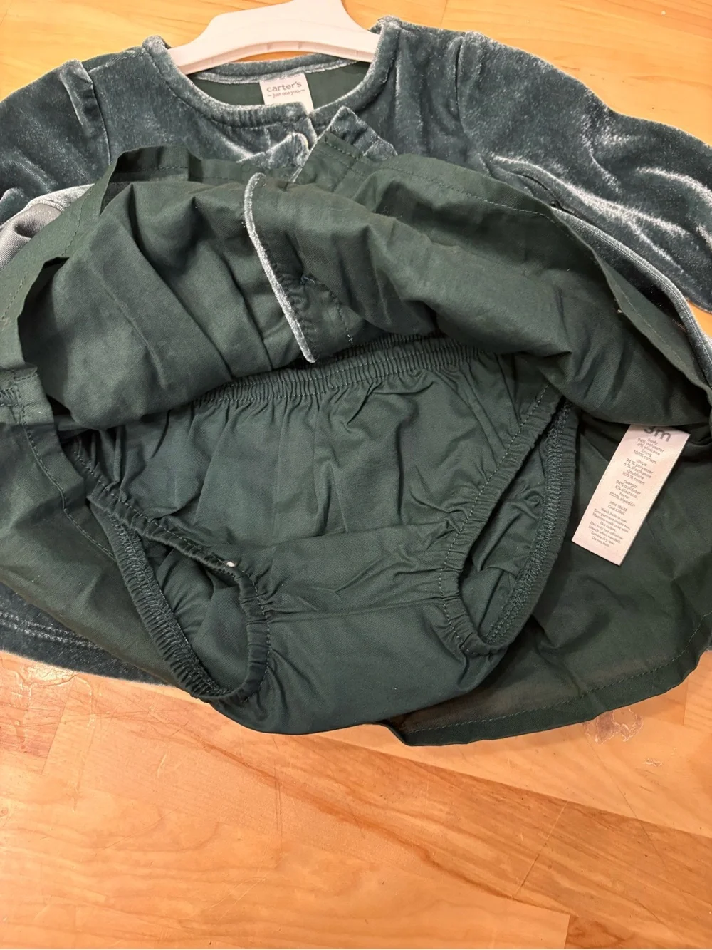 Carter's Emerald Green Velvet Button-Front Dress with Waist Bow